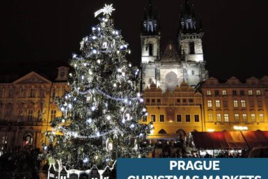 Prague's Christmas Markets View during Winter - Christmas Tree in front of Prague Castle